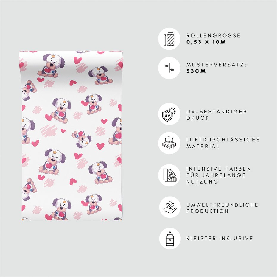 Tapeta - dziecięca, pies, serce,