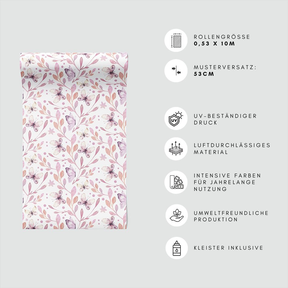 Tapeta - motyle, liście, ornamenty