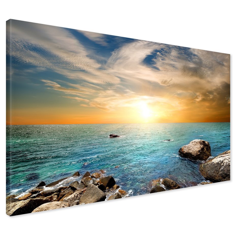 Obraz na płótnie - morze, skały, zachód słońca