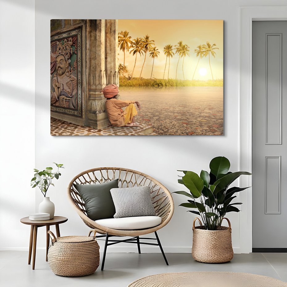 Obraz na płótnie - architektura, człowiek, palmy