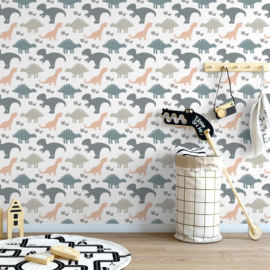 Tapeta - dziecięca, dinozaury, wzór, jaja