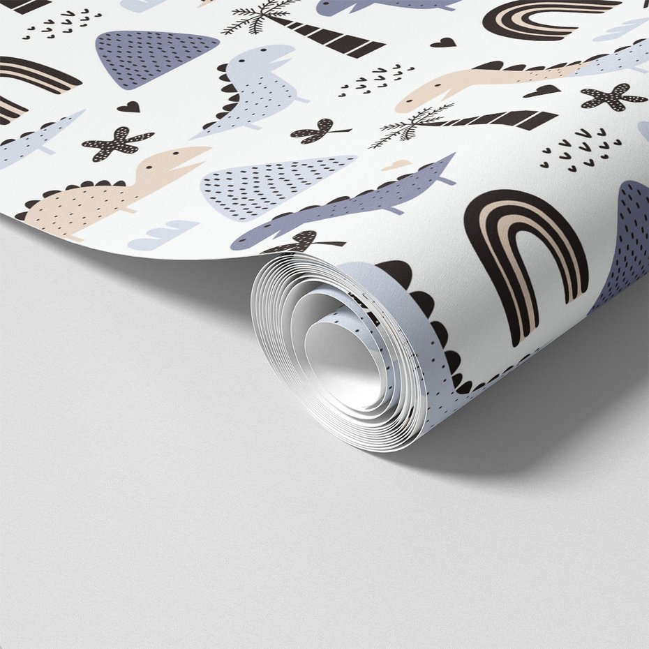 Tapeta - dziecięca, dinozaury, palmy, serca