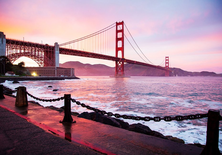 Fototapeta - most, woda, zachód słońca