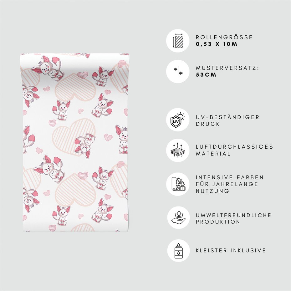 Tapeta - dziecięca, liski, serca