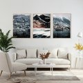 Zestaw obrazy w ramie, plakaty - śnieg, góry, zima - rama drewno