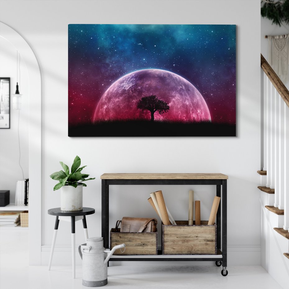 Obraz na płótnie - kosmos, planeta, drzewo