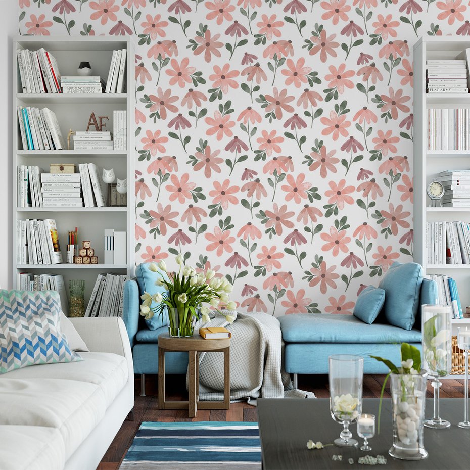 Tapeta - kwiaty, liście, wzór