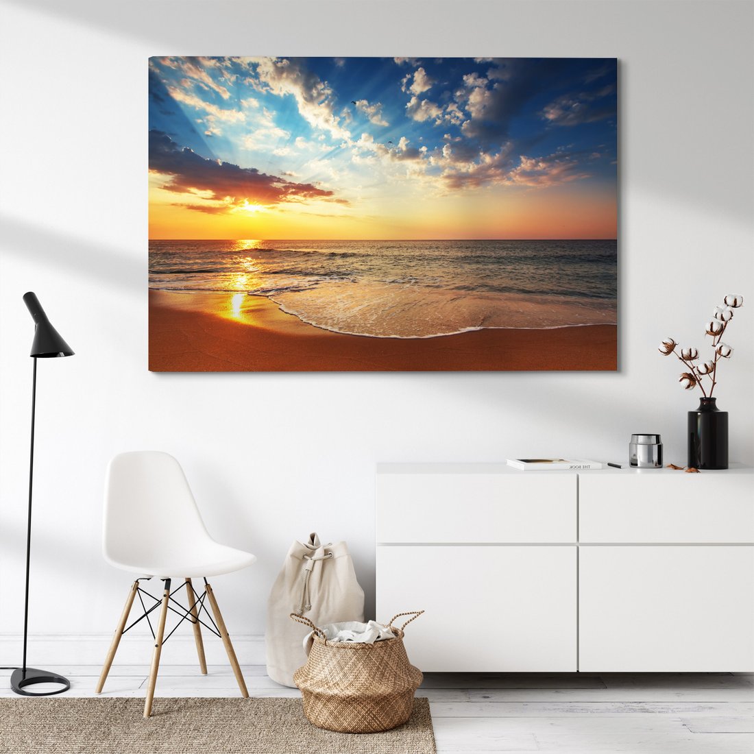 Obraz na płótnie - morze, plaża, zachód słońca
