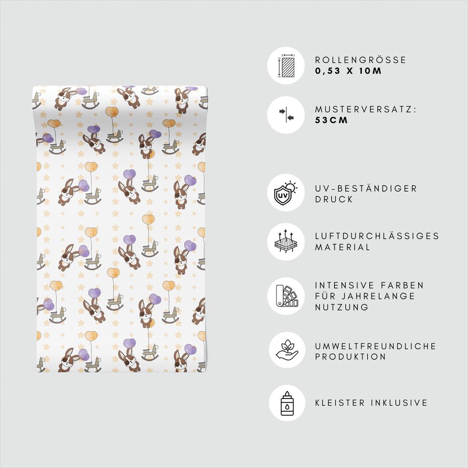 Tapeta - dziecięca, królik, zabawka, gwiazdy