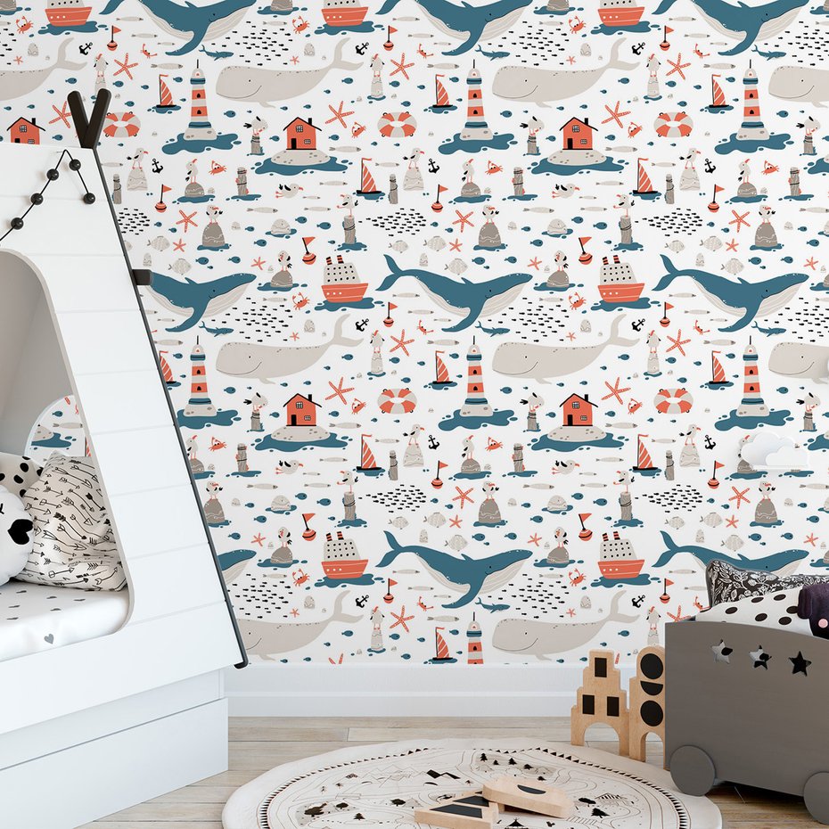 Tapeta - dziecięca, morze, fale, ryby