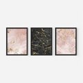 Zestaw obrazy w ramie, plakaty - marmur, tekstura, złoto - rama czarna