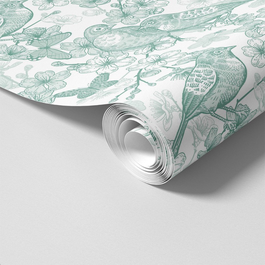 Tapeta - ptaki, kwiaty, motyle