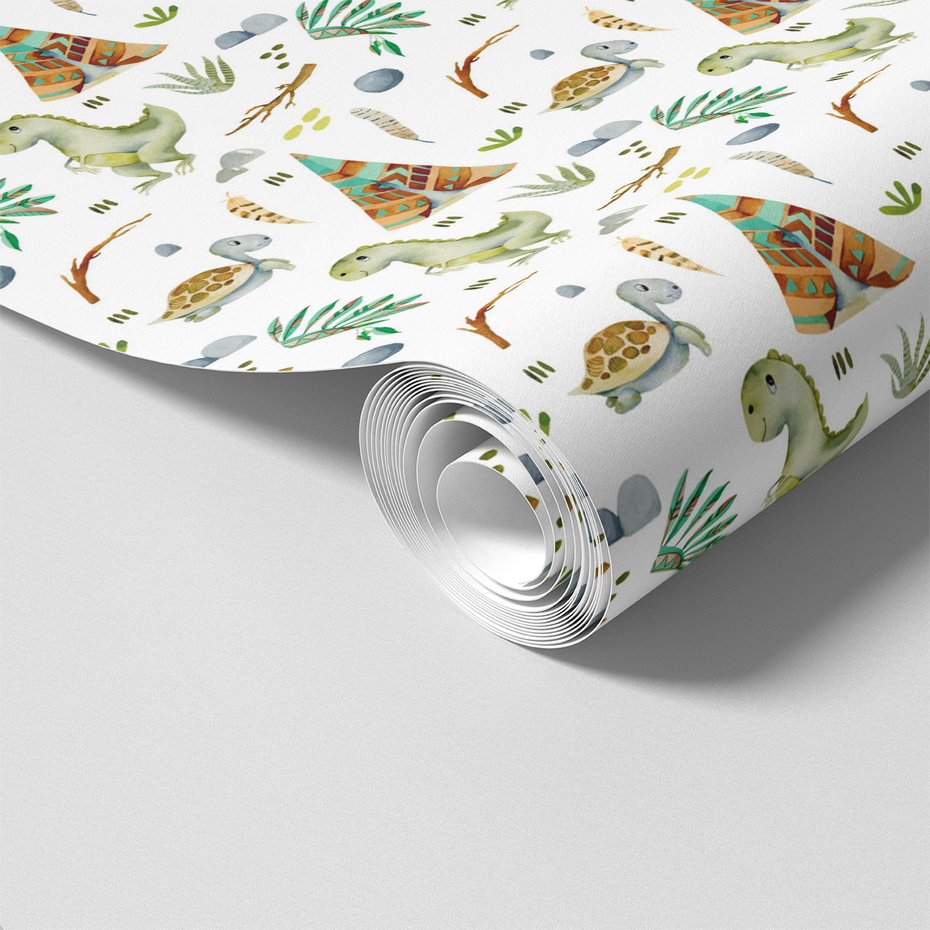 Tapeta - dziecięca, dinozaur, tipi, żółw