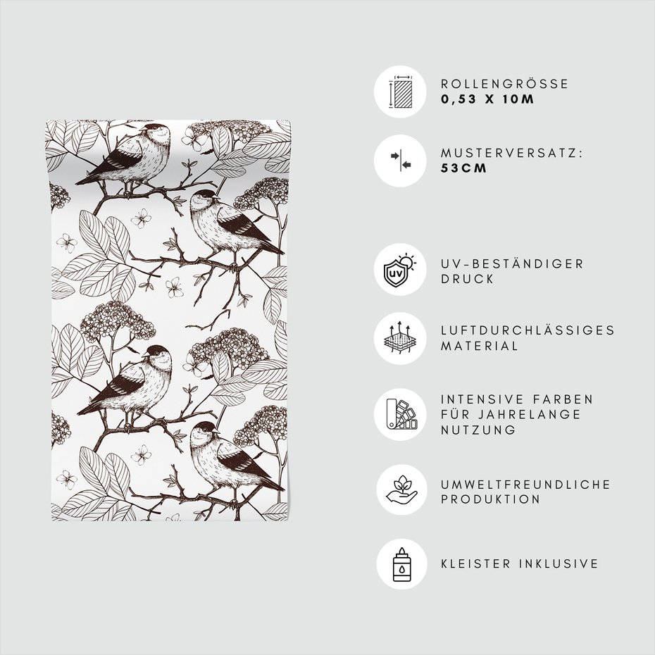 Tapeta - ptaki, gałąź, kwiaty