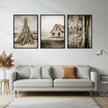 Zestaw obrazy w ramie, plakaty - vintage, dom, drewno - rama czarna