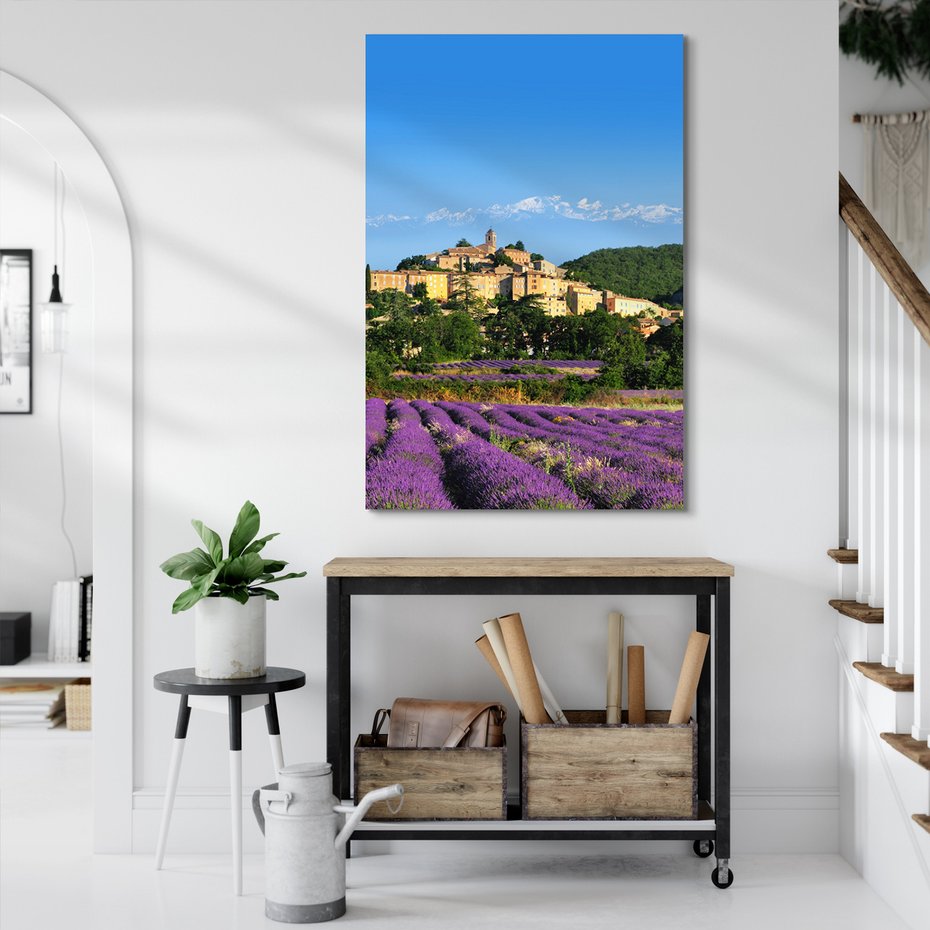 Obraz na płótnie - lawenda, miasto, góry