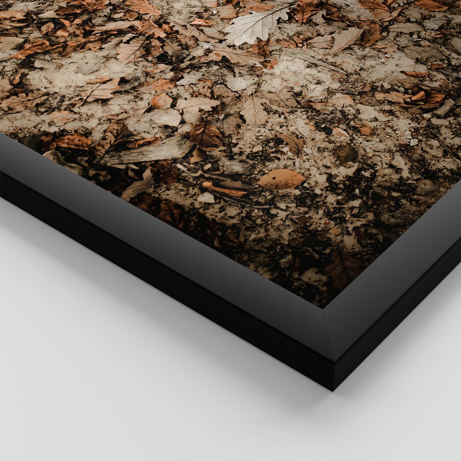 Zestaw obrazy w ramie, plakaty - liście,jeleń,las - rama czarna