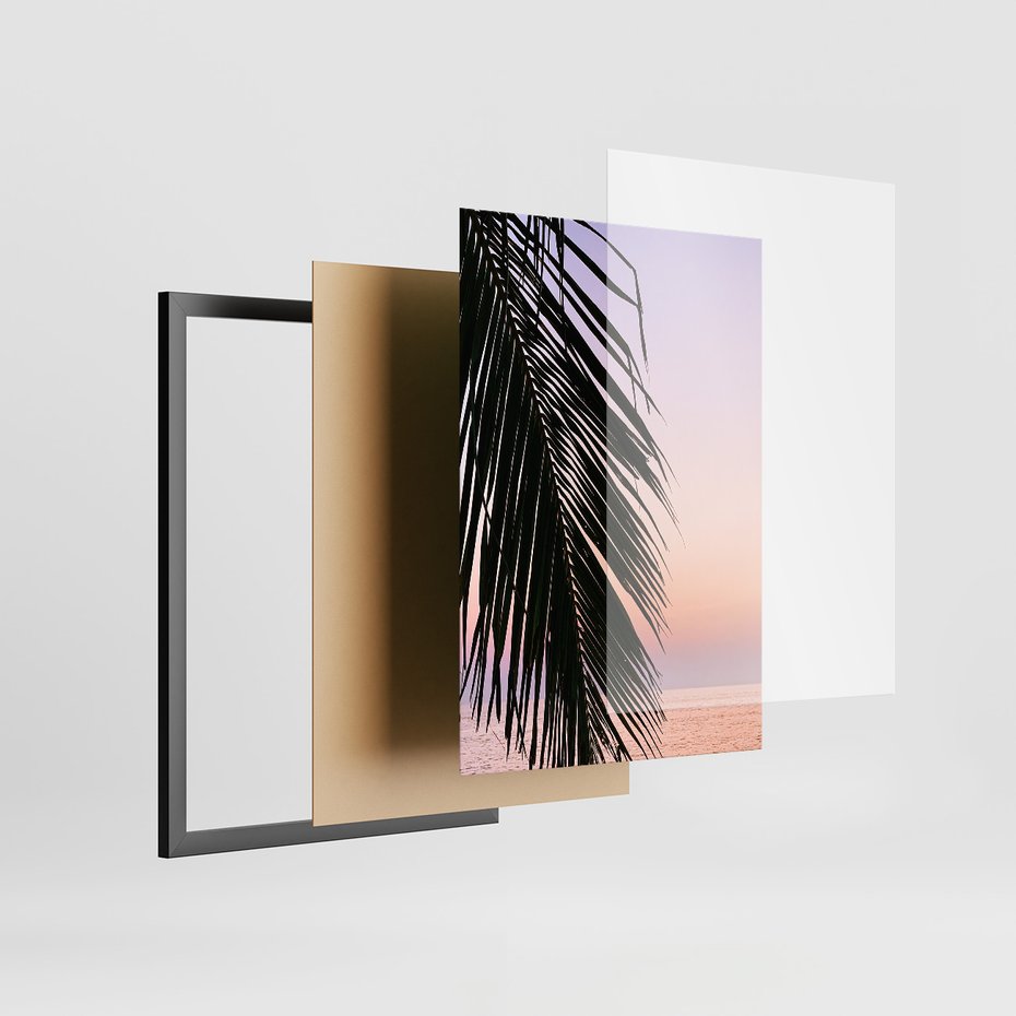 Zestaw obrazy w ramie, plakaty - palma, tropiki, morze - rama czarna