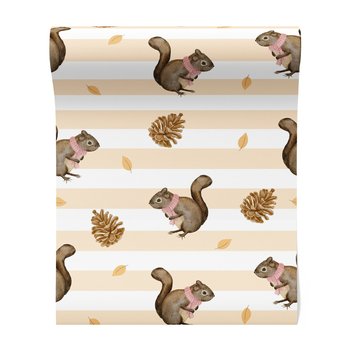 Tapeta - wiewiórka, szyszka, liść