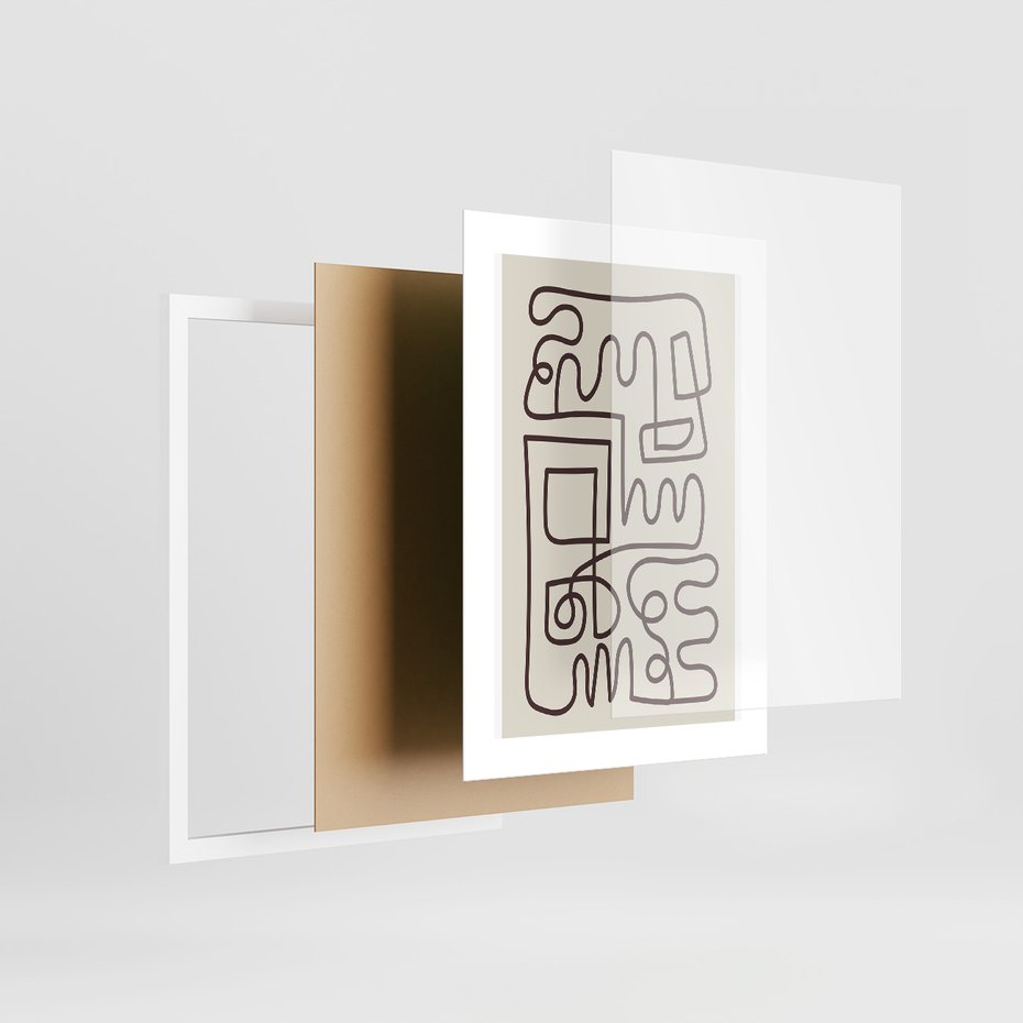 Zestaw obrazy w ramie, plakaty - abstrakcja,linie,figury - rama biała