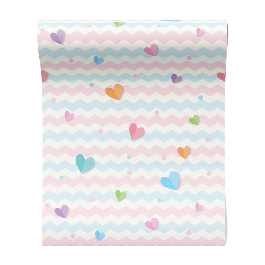 Tapeta - dziecięca, serca, zygzaki,