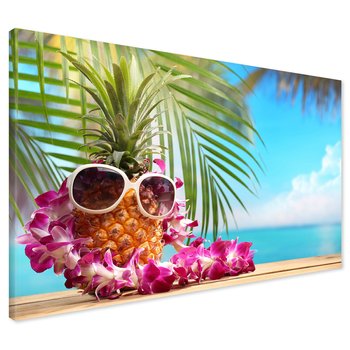 Obraz na płótnie - ananas, okulary, kwiaty