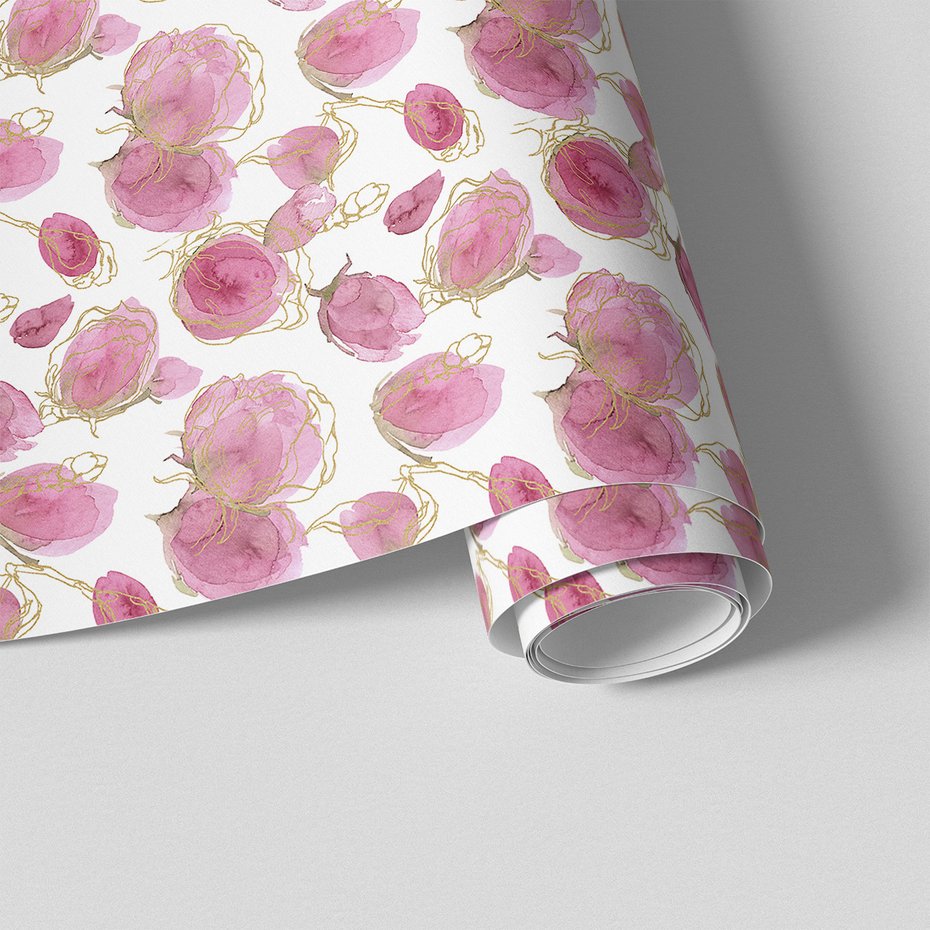 Tapeta - kwiaty, pąki, złoto