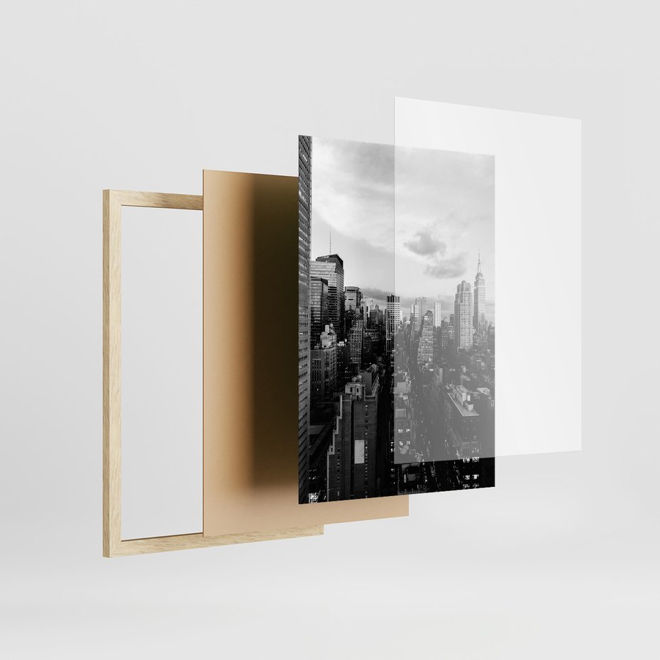 Zestaw obrazy w ramie, plakaty - miasto, budynki, most - rama drewno