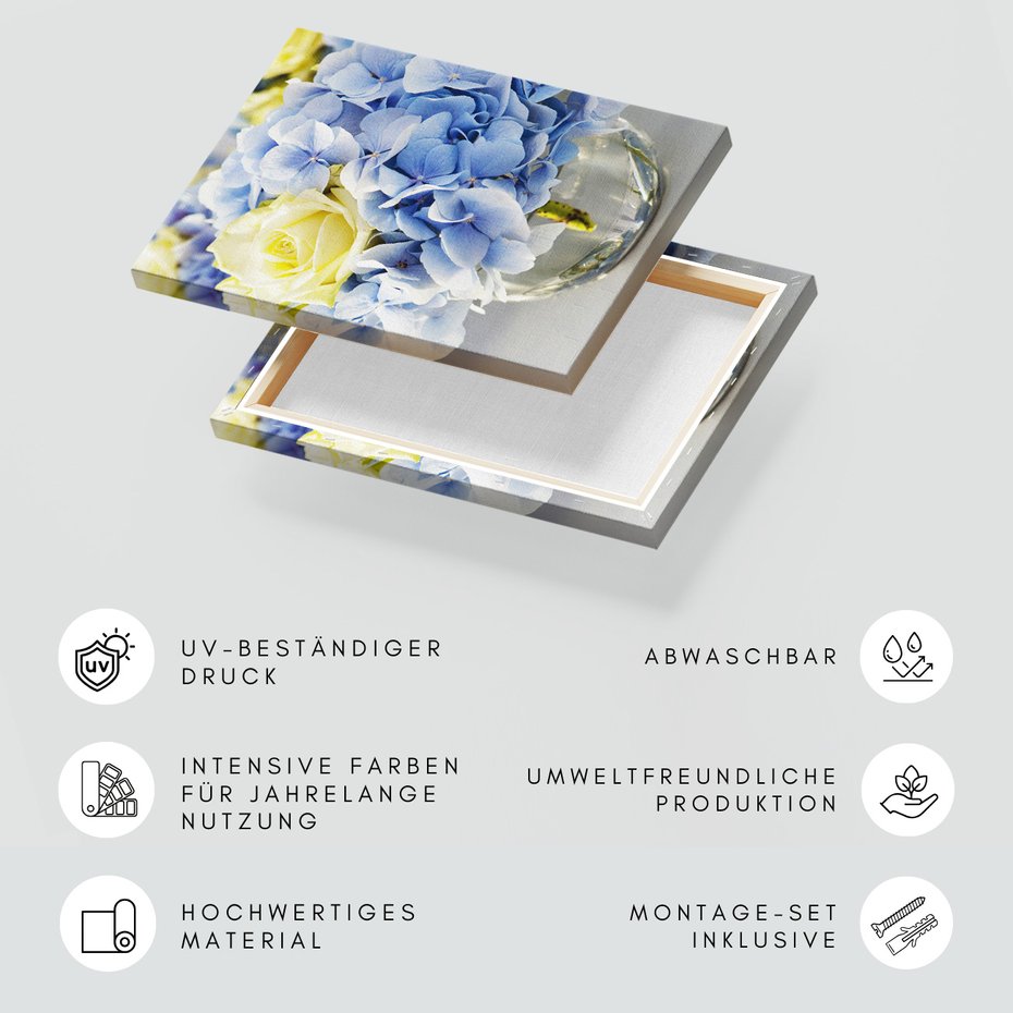 Obraz na płótnie - hortensje, róże, kwiaty