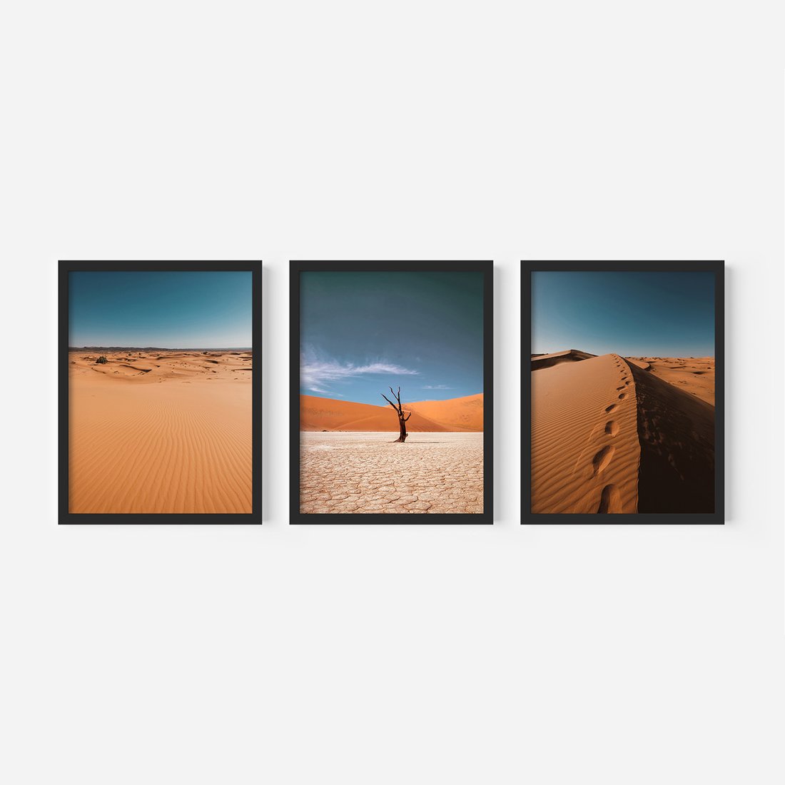 Zestaw obrazy w ramie, plakaty - pustynia, piasek, niebo - rama czarna