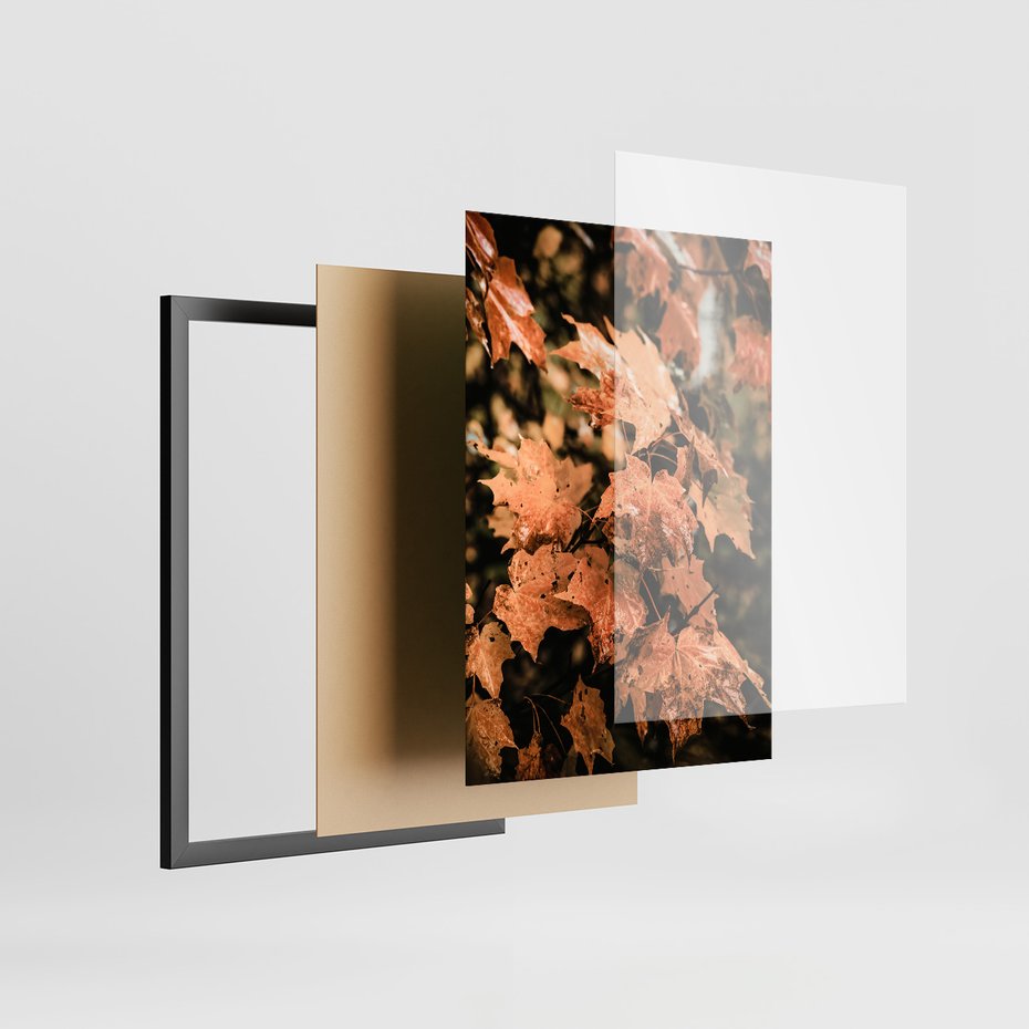 Zestaw obrazy w ramie, plakaty - liście, jesień, droga - rama czarna