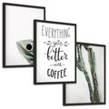 Zestaw obrazy w ramie, plakaty - kawa, kaktus, napisy - rama czarna