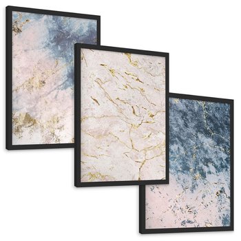 Zestaw obrazy w ramie, plakaty - marmur, złoto, abstrakcja - rama czarna