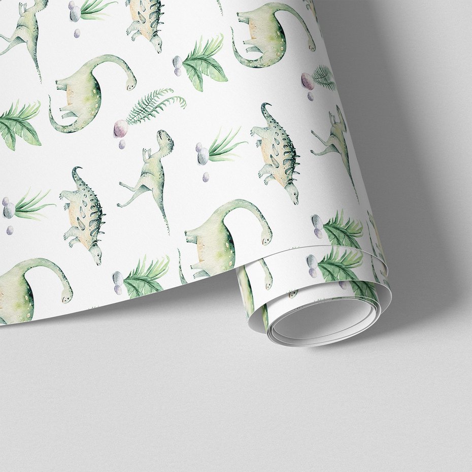 Tapeta - dziecięca, dinozaur, liście, rośliny