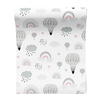 Tapeta - dziecięca, balony, chmury, tęcze