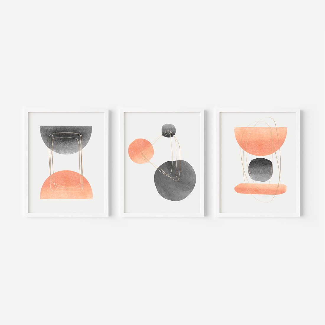 Zestaw obrazy w ramie, plakaty - abstrakcja, geometria, pastelowe - rama biała
