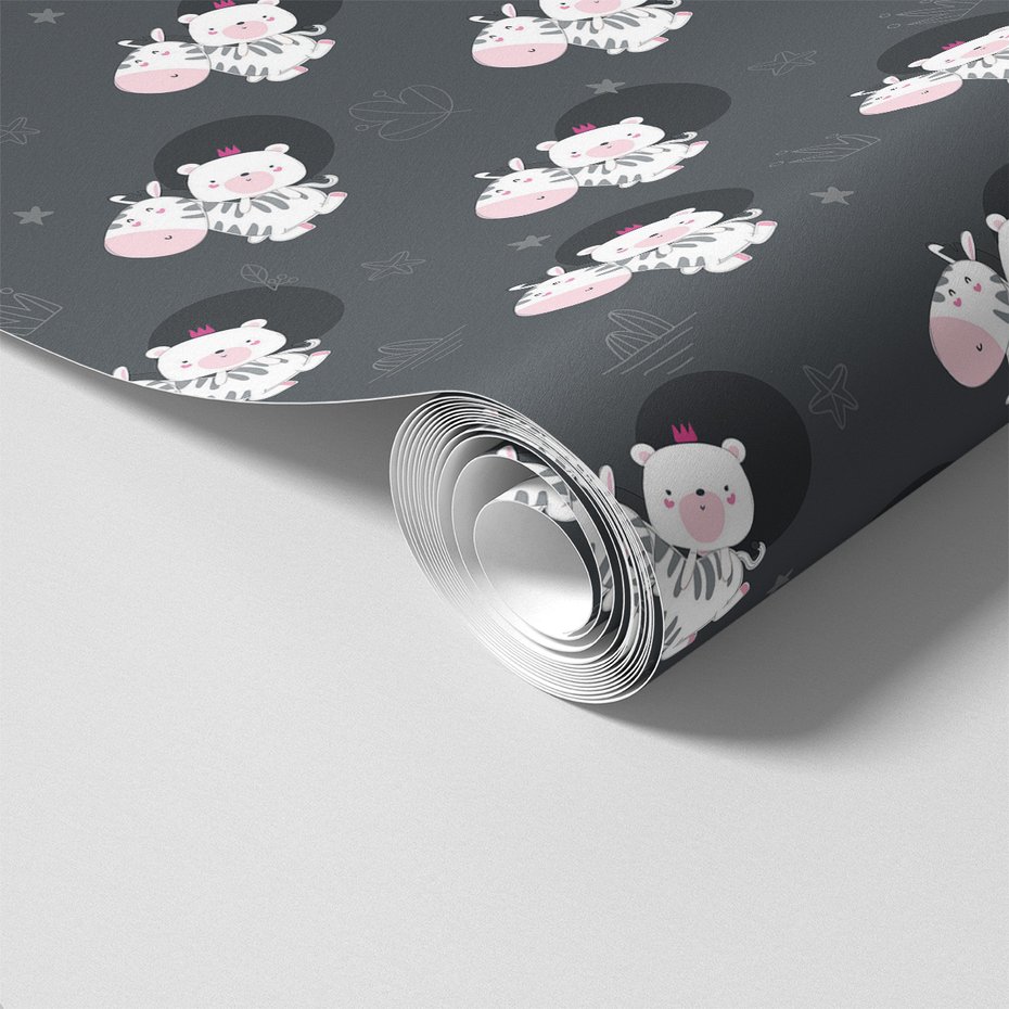 Tapeta - dziecięca, zebra, miś, korona