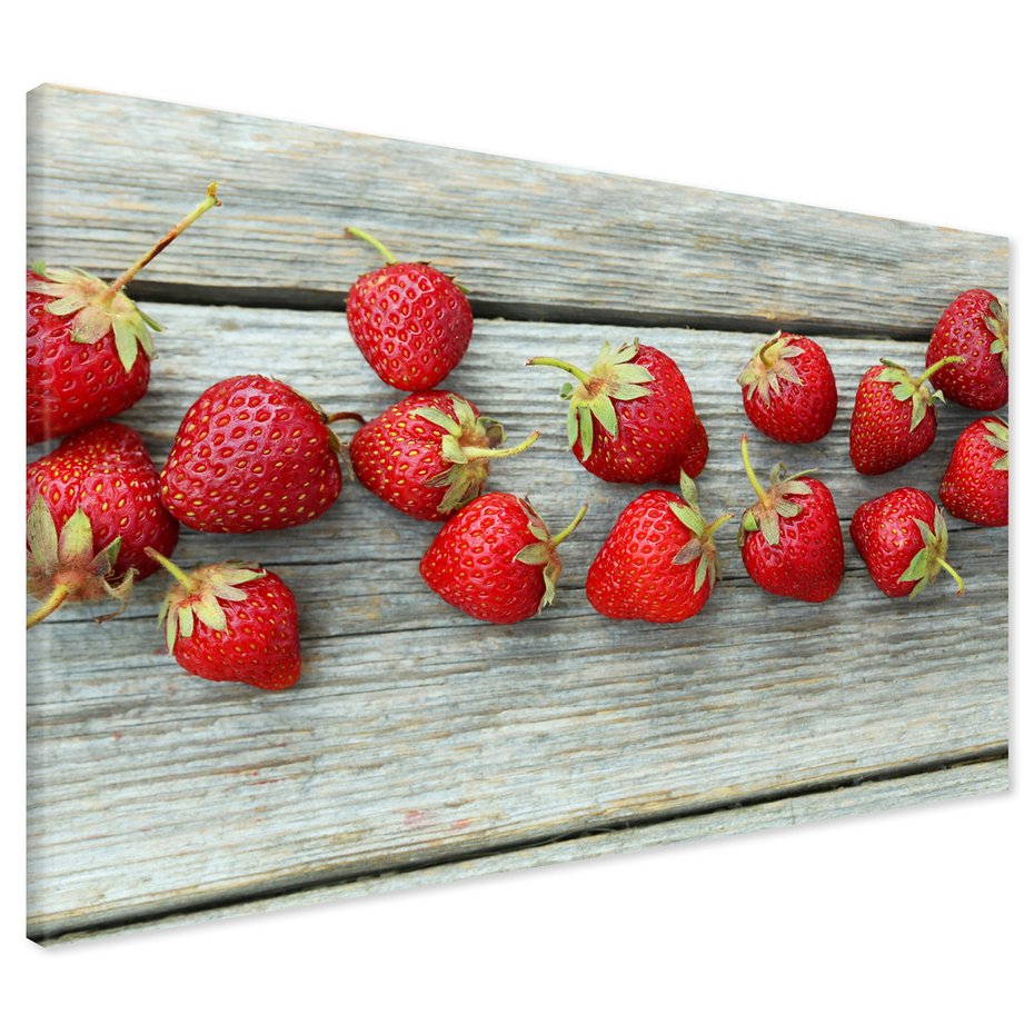Obraz na płótnie - truskawki, owoce, drewno