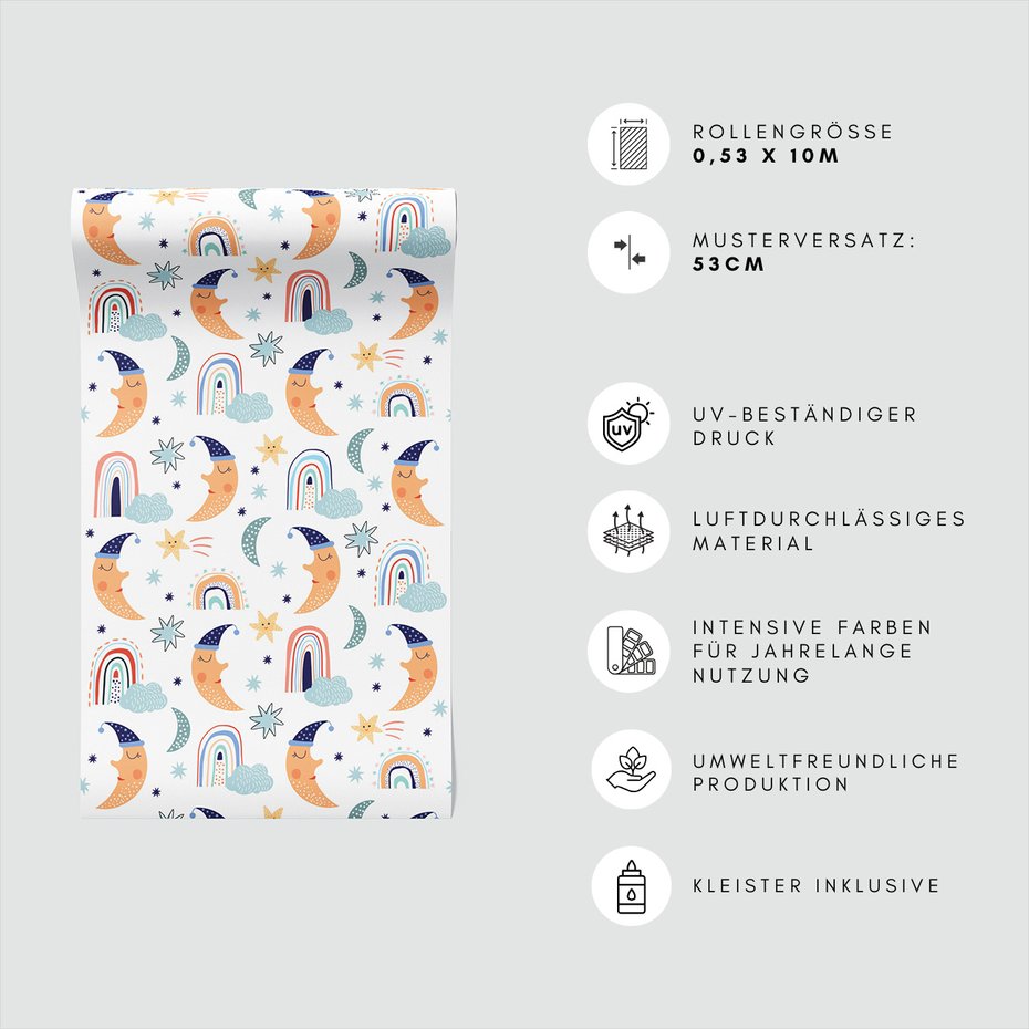 Tapeta - dziecięca, księżyc, sen, chmura