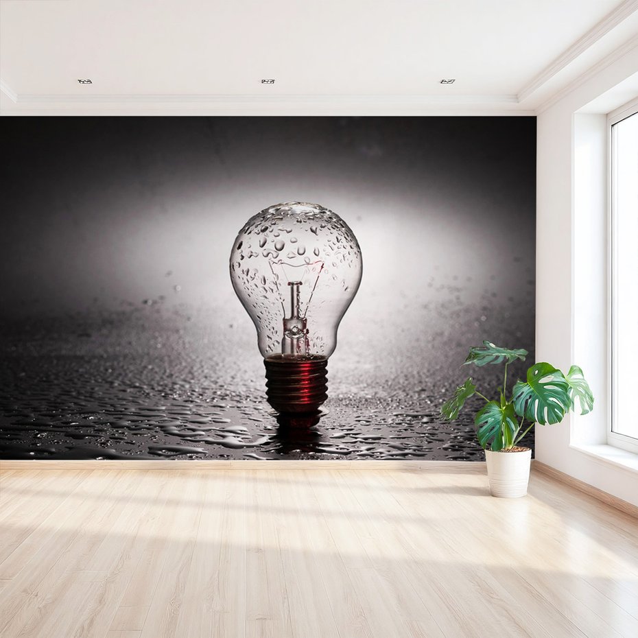 Fototapeta - żarówka, woda, krople