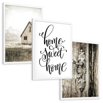 Zestaw obrazy w ramie, plakaty - dom, drzwi, rustykalny - rama biała
