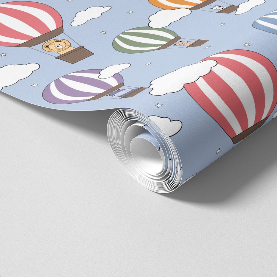 Tapeta - dziecięca, balony, zwierzęta, chmury