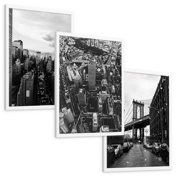 Zestaw obrazy w ramie, plakaty - miasto, budynki, most - rama biała