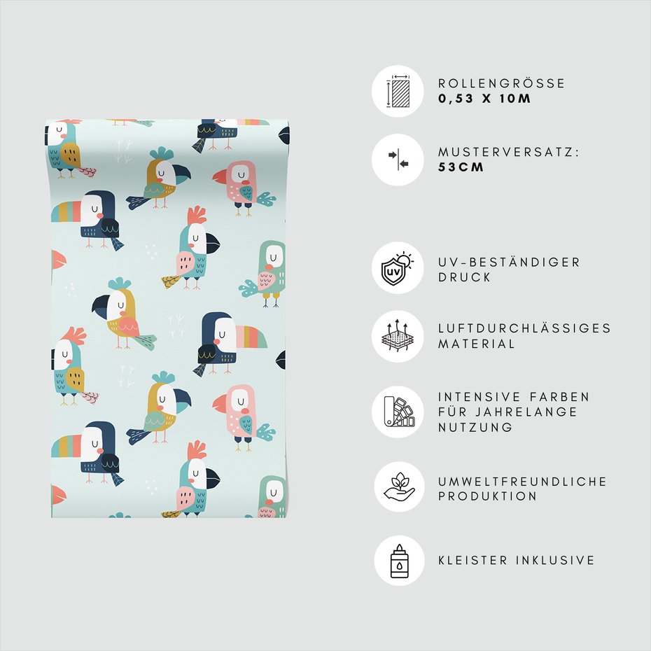 Tapeta - dziecięca, papuga, ptak, grafika