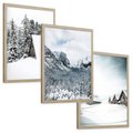Zestaw obrazy w ramie, plakaty - zima, śnieg, góry - rama drewno