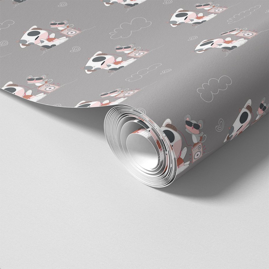 Tapeta - dziecięca, krowa, mysz, muzyka