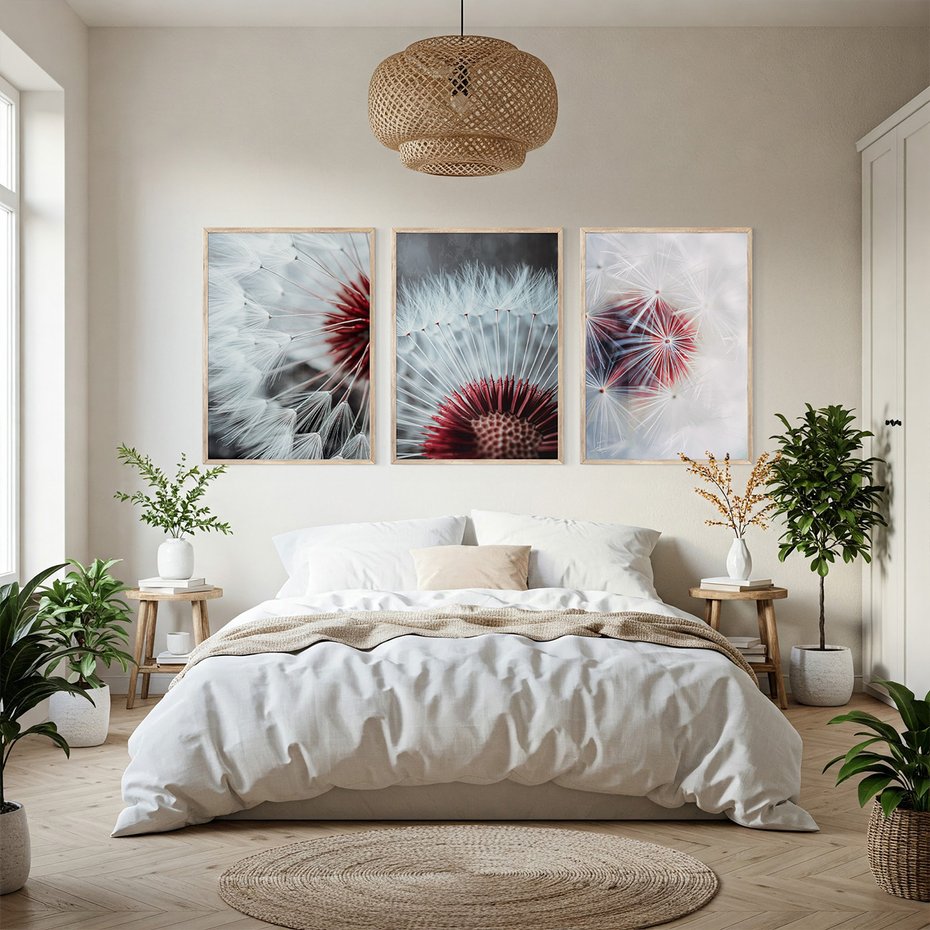 Zestaw obrazy w ramie, plakaty - dmuchawiec, natura, makro - rama drewno