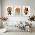 Zestaw obrazy w ramie, plakaty - liście, abstrakcja, okrąg - rama drewno