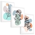 Zestaw obrazy w ramie, plakaty - liście, gałązki, abstrakcja - rama biała
