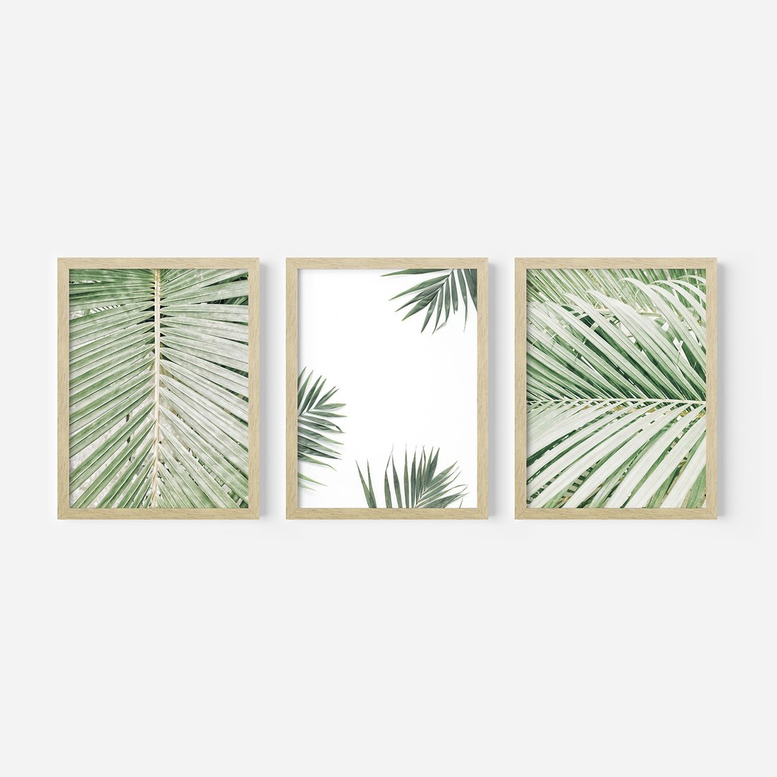 Zestaw obrazy w ramie, plakaty - liście, palmy, tropikalne - rama drewno